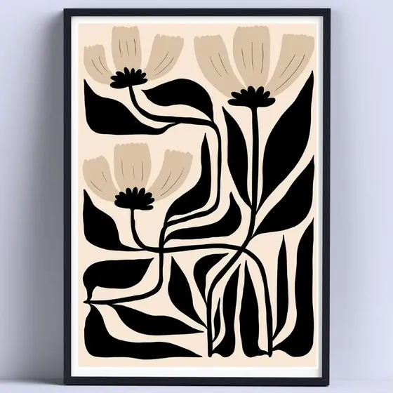 Cuadro De Flores Estilo Matisse 30x40cm Con Vidrio Color Negro Armazón Negro
