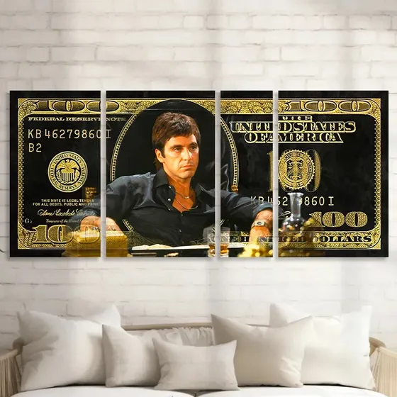 Cuadro Dolar Scarface Al Pacino Tony Montana Billete Moderno Full Color Negro