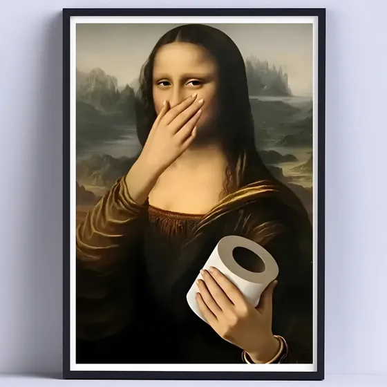 Cuadro La Monalisa Con Rollo De Papel Deco Baño 30x40cm Negro