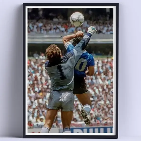 Cuadro Maradona La Mano De Dios 30x40cm Deco Listo P Colgar Color Brillante Armazón Negro