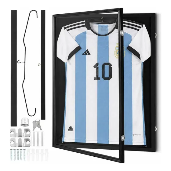 Cuadro Para Camisetas 60x80 Cm Marco Fino Negro Portacamiseta Cuantoarte Premium Exhibidor Deportes Futbol Clubs Basquet Rugby Alta Resisten