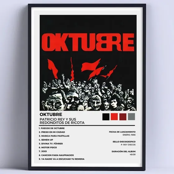 Cuadro Patricio Rey Oktubre Canciones Rock30x40cm Con Vidrio Negro
