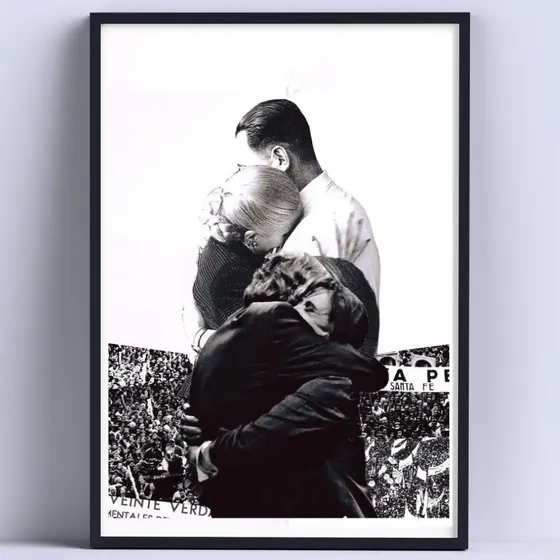Cuadro Peron Evita Cristina Nestor Kirchner Abrazo 30x40cm Color Negro Armazón Negro