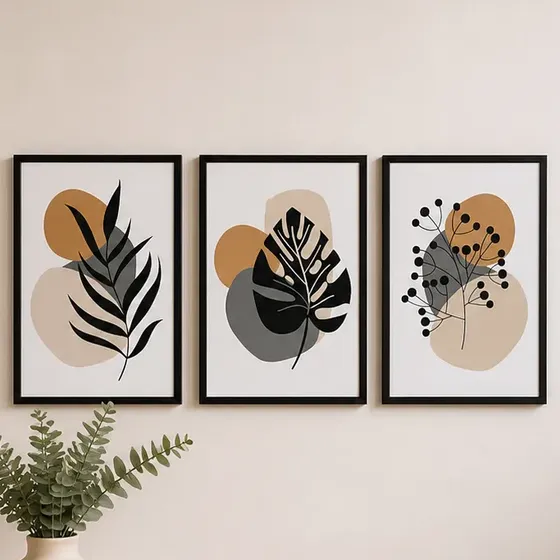 Cuadros En Set Botanico Minimalista 30x20 Contorno Impreso