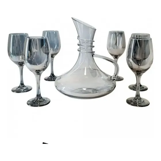 Decantador De Vino De Vidrio Fume C/asa + 6 Copas 400 Ml