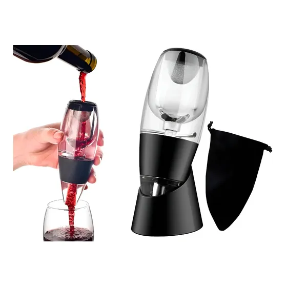 Decantador De Vino Decanter LIBERCAM OVIN-14 Aireador Oxigenador Con Base Color Negro