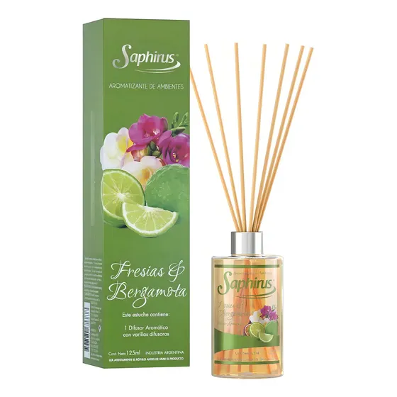 Difusor con Varillas Saphirus Fragancias Fresias Y Bergamota x 125ml