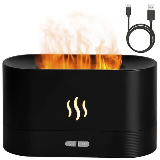 Difusor Ultrasonico Efecto Fuego Apagado Automatico Aceites Color Negro Marca Raitot