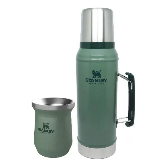 Equipo de mate Stanley Termo y Mate liso color verde oscuro
