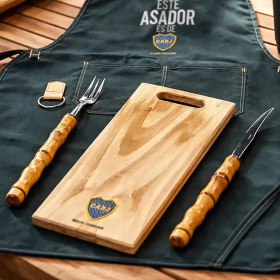Genial Set Asado Boca Juniors Y Delantal Parrilero Con Vaso