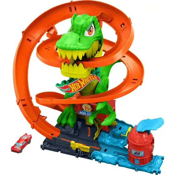 Hot Wheels Pista Jurassic World T-rex Vs Fire Station 36 Cm Color Multicolor