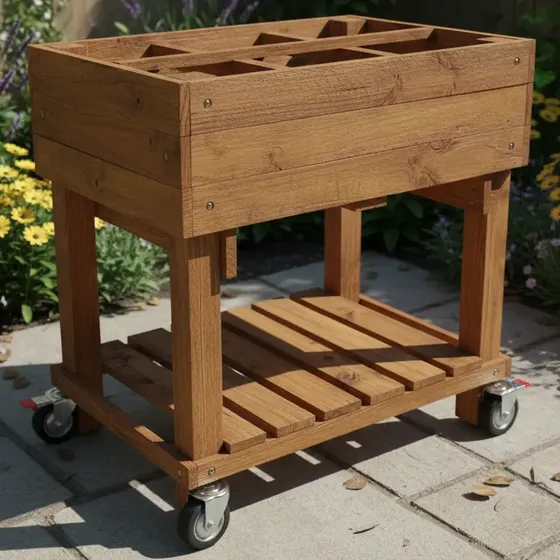 Huerta Urbana De Madera Con Divisiones Y Ruedas 90x60 Cm