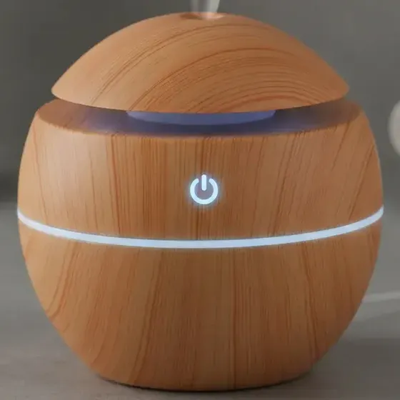 Humidificador Simil Madera Aromatizador Difusor Led Redondo Veoquiero
