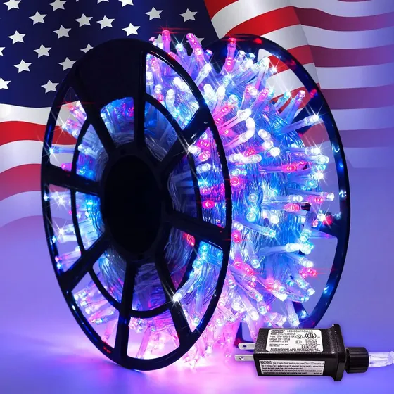 Jmexsuss 168ft 600 Led 4 De Julio Luces Enchufe Patriótic...