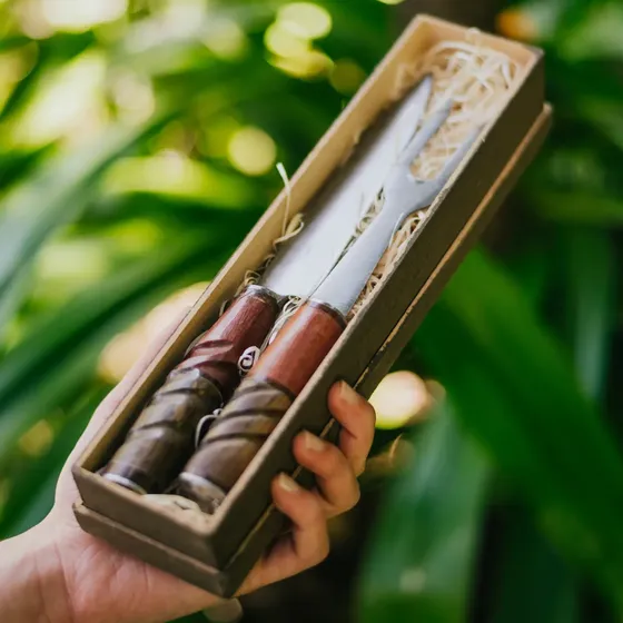 Juego Cuchillo Tenedor Trinche Asado Parrilla Artesano Acero