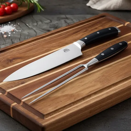 Juego Cuchillos Asador Forjados Chef Trinchante Kit Negro X2