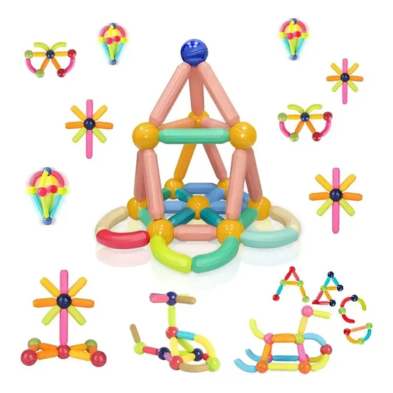 Juego De Bloques Magnéticos Para Armar X100 Piezas Educativo Didáctico Infantil Con Barras Y Esferas Imanes 3d Construcción Creativa Regalo 