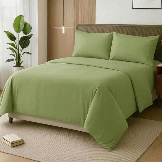 Juego de Sábanas Queen Microfibra 1000 Hilos Verde Claro para Colchón 40cm