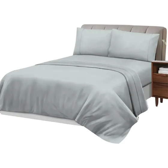Juego De Sabanas Queen Set 800 Hilos Premium Gris Claro Diseño de la tela Liso
