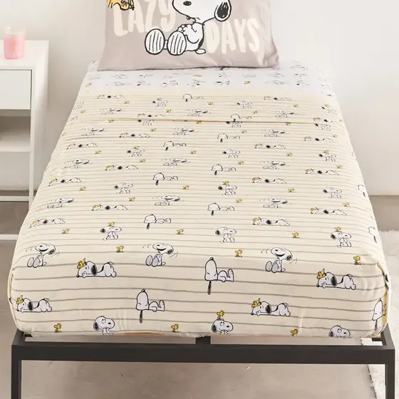 Juego de Sábanas Snoopy Piñata 1 1/2 Plaza Beige Ultra Soft