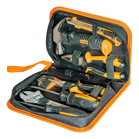 Juego Lusqtoff SHL9-7 9 Piezas Herramientas Pinzas Martillo Estuche Color Naranja