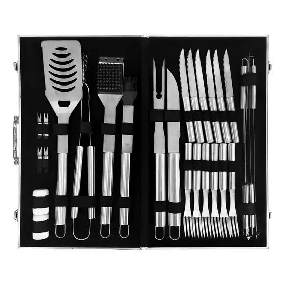 Kit Asador Set Parrilla 29 Piezas Acero Inoxidable Estuche