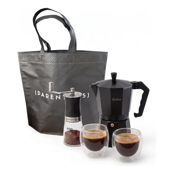 Kit Cafetera Italiana 9 Pocillos + Molinillo + Set X 2 Tazas