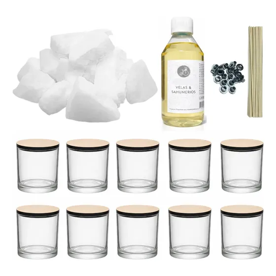 Kit Completo P/hacer Velas De Soja 10 Vasos Whisky Con Tapa