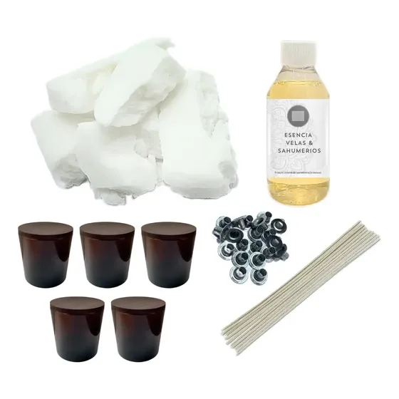 Kit Completo P Hacer Velas De Soja + 5 Vasos Ambar Con Tapa