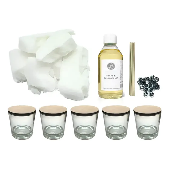 Kit Completo P/hacer Velas De Soja + 5 Vasos Con Tapa