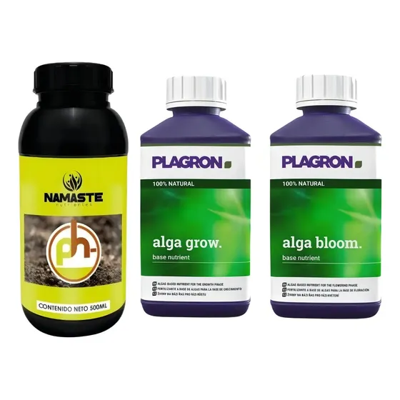 Kit Fertilizantes Orgánicos Plagron Algas Grow y Bloom 500ml con Regulador pH