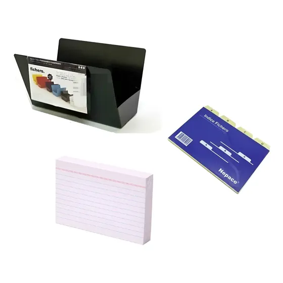 Kit Fichero Metalico N°2 + Indice N°2 + Fichas Rayadas N°2