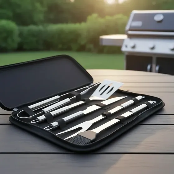 Kit Parrilla 5 Piezas Set Asador Estuche Acero Inoxidable