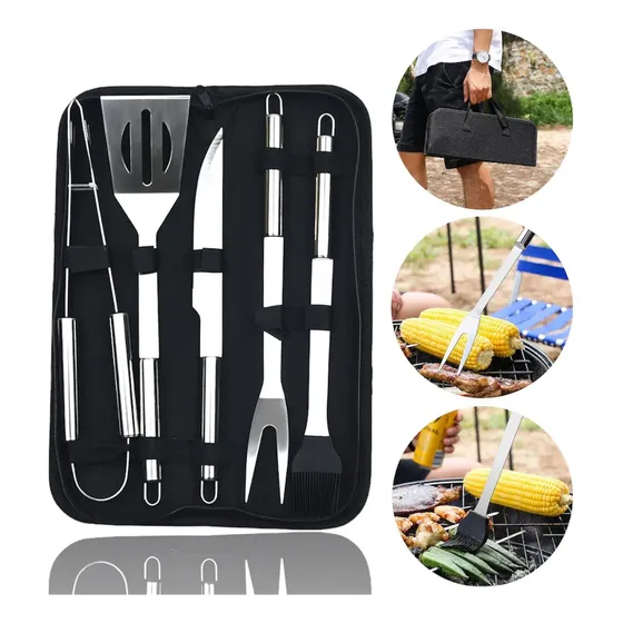 Kit Parrilla Set Asador  Acero Inoxidable Con Estuche