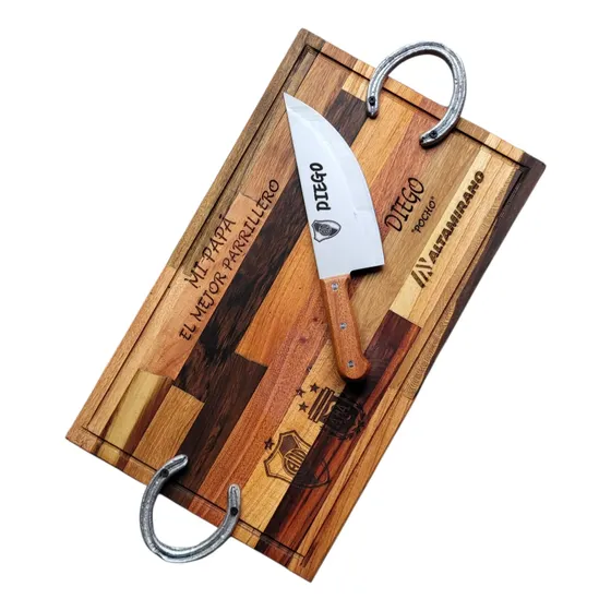 Kit Parrillero Tabla Asado Picadas Madera Dura Personalizada