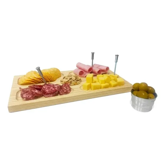 Kit Picada Tabla Para Servir + Dip + Pinches Color Marrón