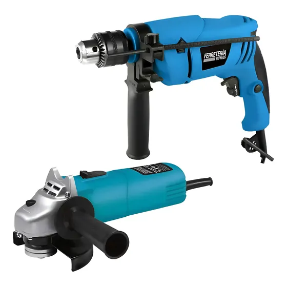 Kit Set Amoladora 115mm + Taladro Atornillador Percutor 13mm