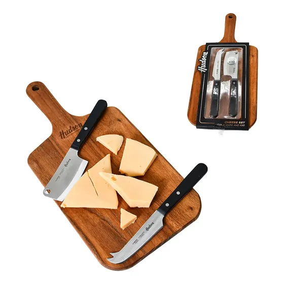 Kit Tabla De Madera + Cuchillos Para Queso Hudson