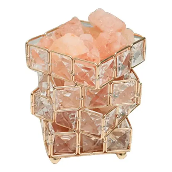 Lámpara De Sal Cristal Cubo 4 Capas Para Noche Y Aromas