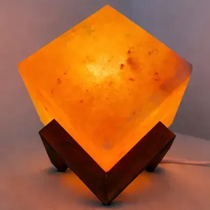 Lampara De Sal Del Himalaya Torneada Cubo Chico + Exagono