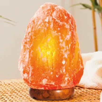 Lampara De Sal Himalaya 3 A 5kg Luz Calida Base De Madera