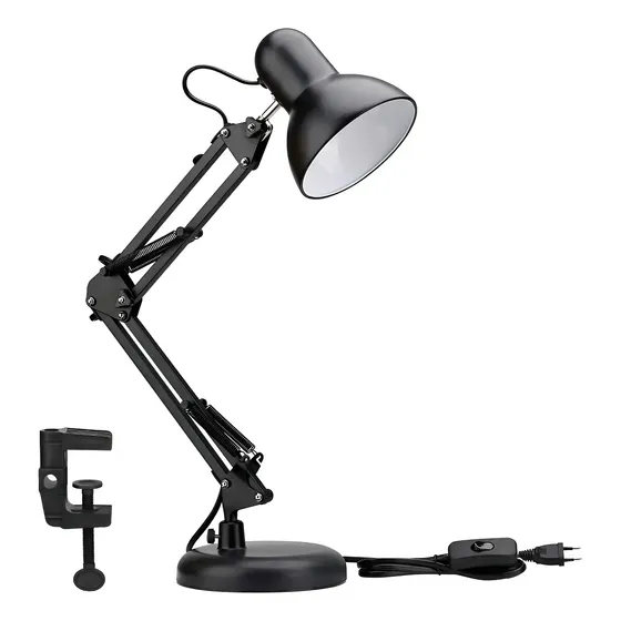 Lámpara Escritorio Mesa Pixar Brazo Articulado Metal Morza Estructura Negro Pantalla Negro