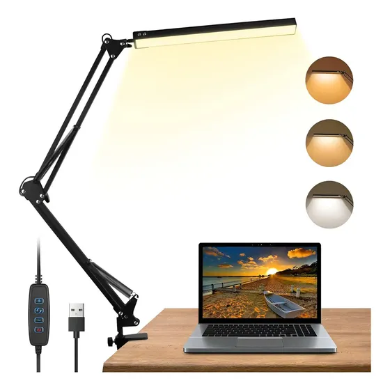 Lámpara Led Plegable Articulada De Escritorio Morza Fl0908 Estructura Negro Pantalla