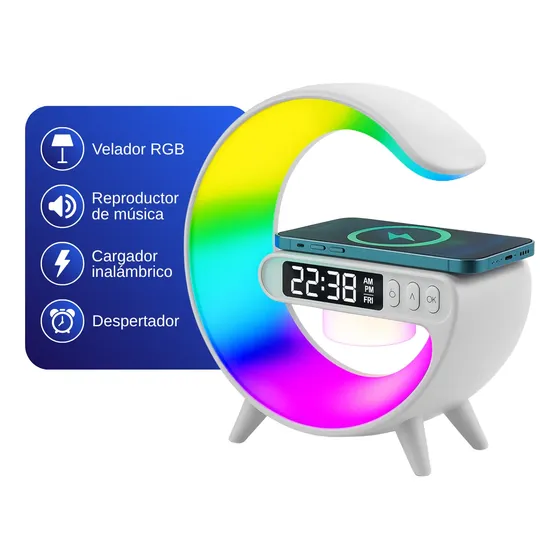 Lampara Mesa 4 En 1 Luz Despertador Parlante Cargador Usb