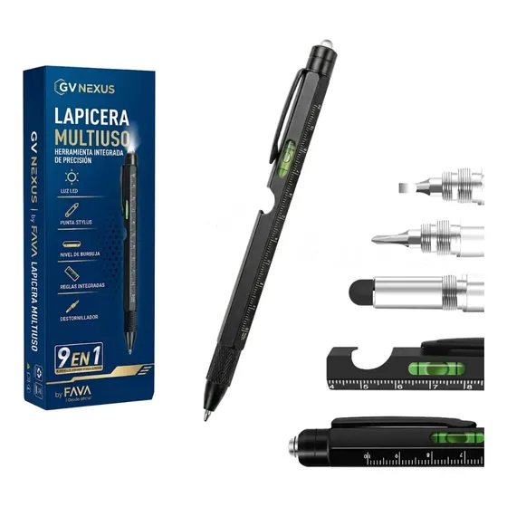 Lapicera Multiherramienta 9 En 1 Nivel Regla Destornillador