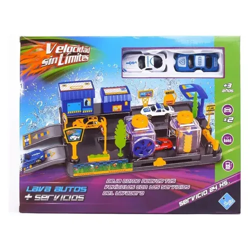 Lavadero Mas Estacion De Servicio Con 2 Autos El Duende Azul Color Azul Negro Y Naranja