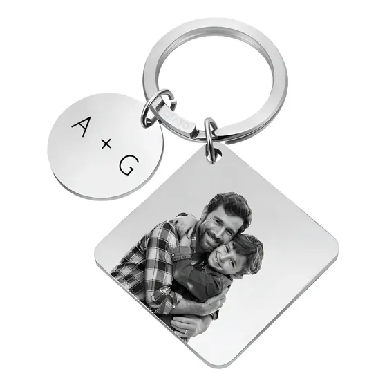 Llavero Foto Grabado Personalizado Acero Quirurgico Cuadrado Plateado