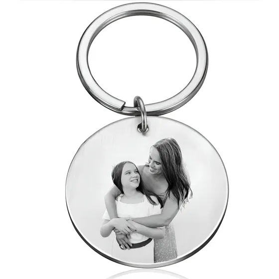 Llavero Personalizado Foto Grabado Acero Quirúrgico Medalla Plateada