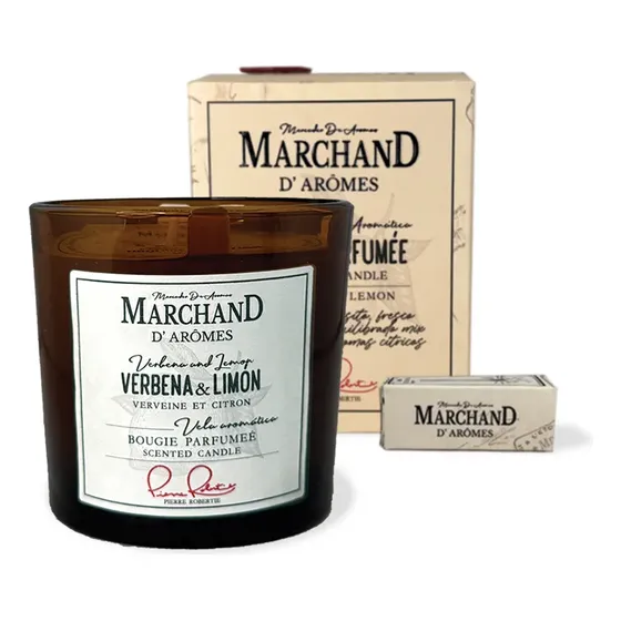 Marchand D`aromes Vela Aromatica Verbena Y Limon 220g Envase Color Ambar Verbena Y Limon