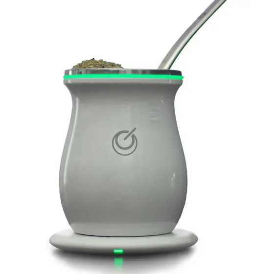 Mate Electrico Inductivo Led Con Base Blanco Calabaza
